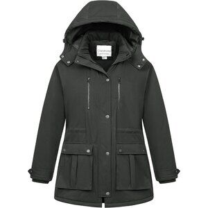 Women's Gray Waterproof Fleece Lined Detachable Hood Jacket Coat Winter Warm